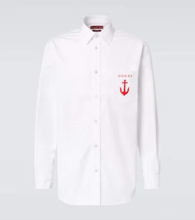 Gucci Embroidered Logo Cotton Poplin Shirt In White