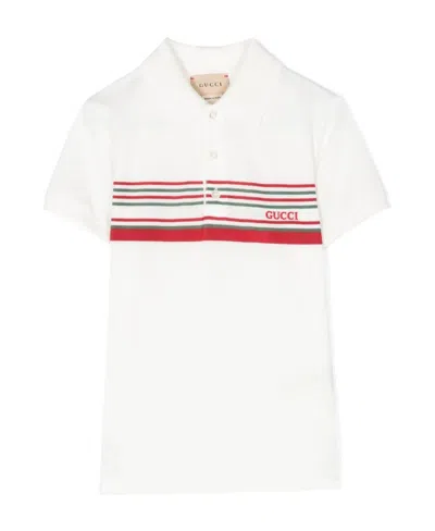 Gucci Embroidered-logo Detail Polo Shirt In White