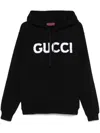 Gucci Men Black Hoodie With Embroidered Logo On The Front In Cotton Man In Black