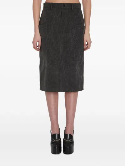 Gucci Embroidered-logo Midi Skirt In Grey