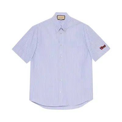 Pre-owned Gucci Embroidered Logo Short-sleeve Shirt 'blue' | Men's Size 48