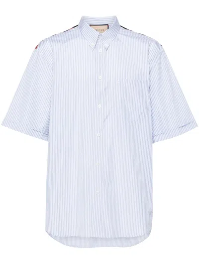 Gucci Embroidered-logo Striped Panelled Shirt In Blue
