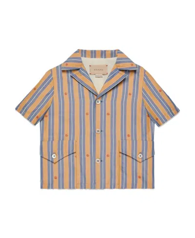 Gucci Embroidered-logo Striped Shirt In Nude