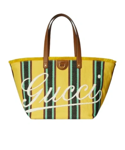 Gucci Embroidered Medium Canvas Tote Bag