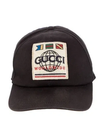 Pre-owned Gucci Embroidered Patch Baseball Hat In Black