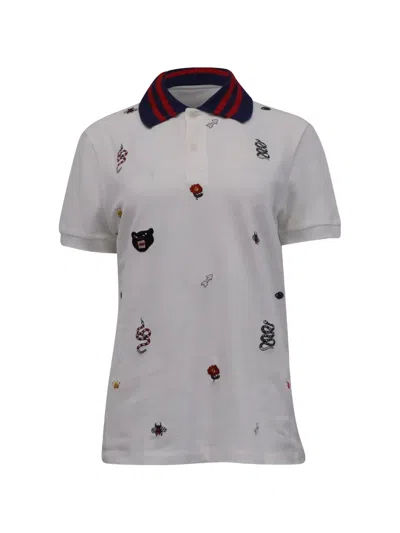 Pre-owned Gucci Embroidered Polo Shirt In White