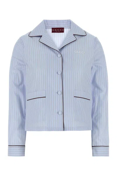 Gucci Embroidered Poplin Shirt In Blue