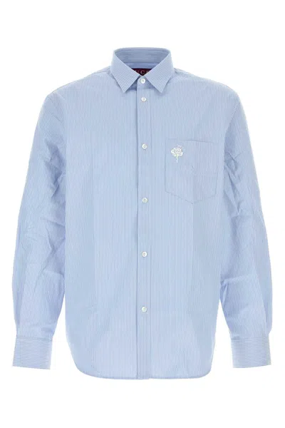 Gucci Logo Embroidered Striped Shirt In Blue