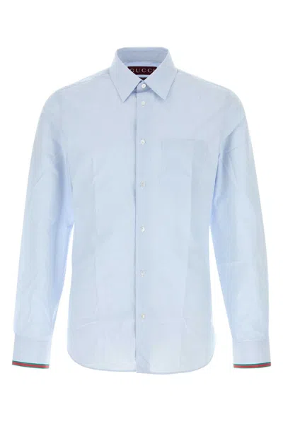 Gucci Embroidered Poplin Shirt In Blue
