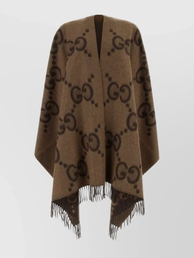 Gucci Embroidered Reversible Cashmere Cape In Brown
