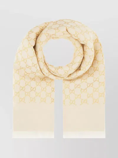 GUCCI EMBROIDERED REVERSIBLE WOOL BLEND SCARF