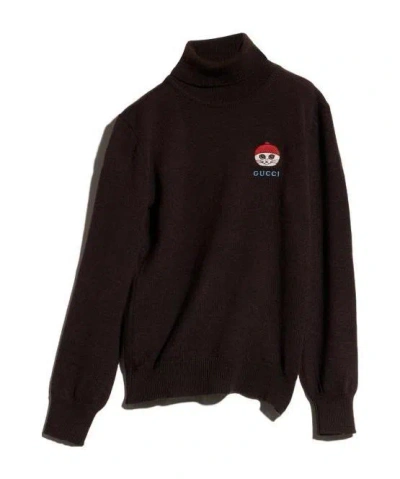 Gucci Kids' Embroidered Roll-neck Sweater In Brown