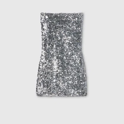 Gucci Embroidered Sequin Stretch Fabric Dress In Silver