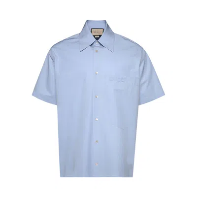 Pre-owned Gucci Embroidered Shirt 'baby Blue' | Men's Size 44