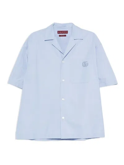 Gucci Embroidered Short-sleeve Shirt In Blue