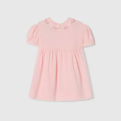 Gucci Babies' Embroidered Silk Dress In Pink