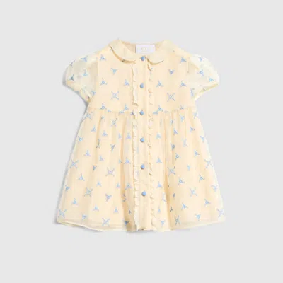 Gucci Babies' Embroidered Silk Dress In Yellow