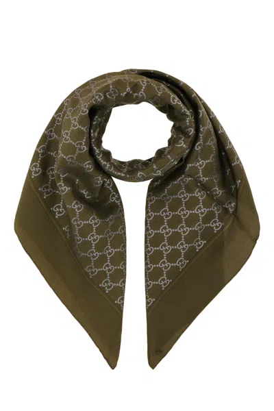 Gucci Embroidered Silk Foulard In Green
