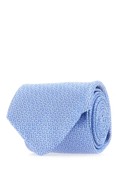 Gucci Embroidered Silk Tie In Blue