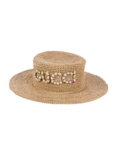 Pre-owned Gucci Embroidered Straw Hat W/ Tags W/tags In Neutral