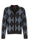 Gucci Wool Blend Cardigan With Embroidered Argyle Pattern In Blue