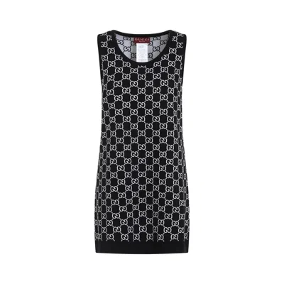 Gucci Embroidered Stretch Wool Blend Mini Dress