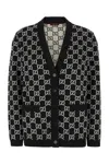 Gucci Black Reversible Cardigan With V Neck In Gg Canvas Woman In Nero Bianco