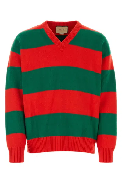 Gucci Felted Wool Striped Sweater In Red
