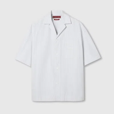 Gucci Embroidered Striped Cotton Shirt In White
