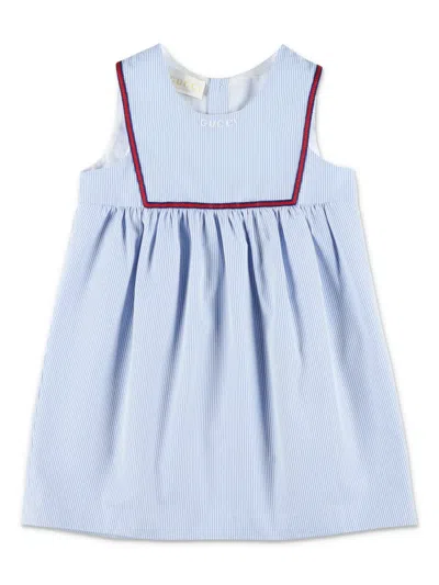Gucci Babies' Embroidered Striped Dress In Blue