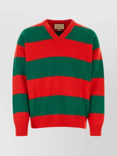 Gucci Embroidered Stripes Wool Blend Sweater