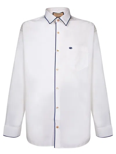 Gucci Embroidered Trim Poplin Shirt In White