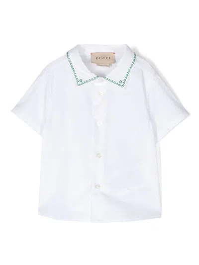 Gucci Babies' Embroidered-trim Short-sleeve Shirt In Weiss