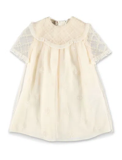Gucci Babies' Embroidered Tulle Dress In Ivory