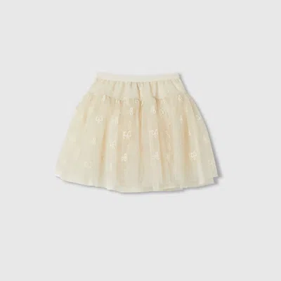 Gucci Kids' Embroidered Tulle Skirt In Neutral