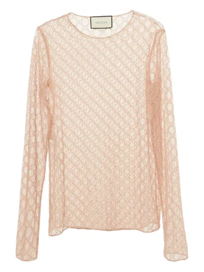 Pre-owned Gucci Embroidered Tulle Top In Pink