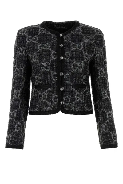 Gucci Embroidered Tweed Blazer In Black