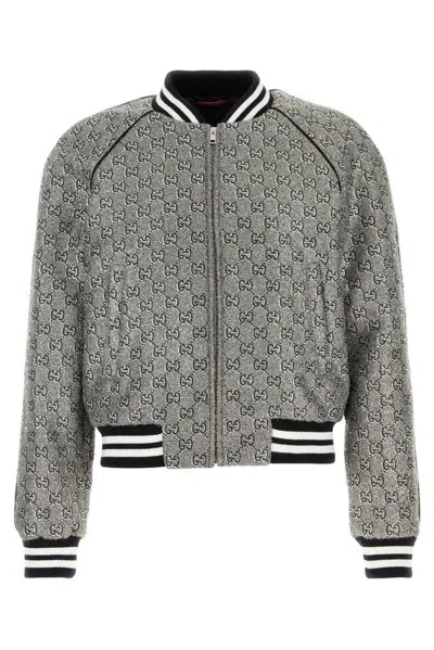 Gucci Embellished Tweed Bomber Jacket In Grey