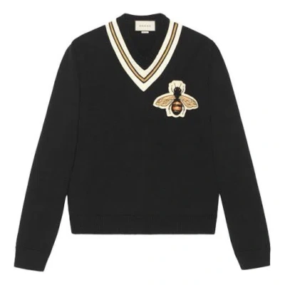 Gucci Embroidered V Neck White Unisex Black