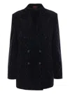 Gucci Double-breasted Velvet Coat Featuring Embroidery In Black