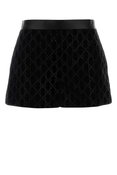 Gucci Embroidered Velvet Shorts In Black