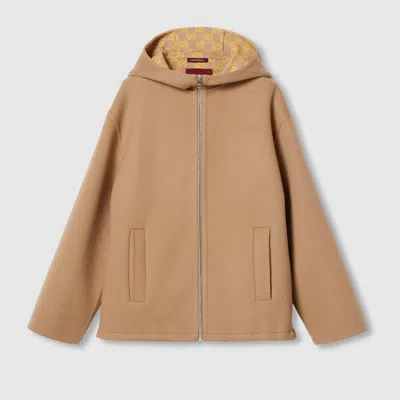 Gucci Embroidered Wool And Silk Hooded Jacket In Beige