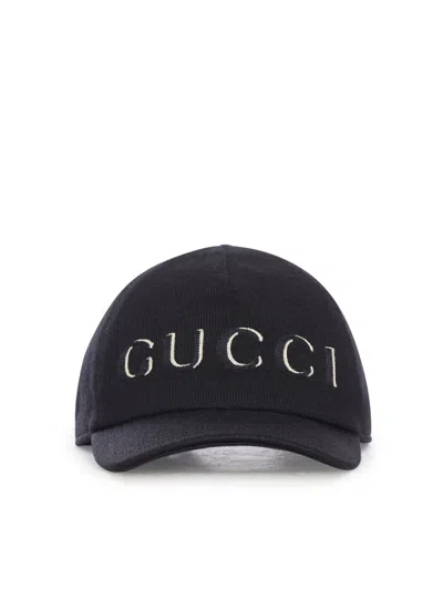 Gucci Embroidered Wool Baseball Cap In Black