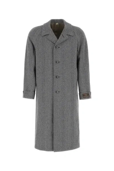 Gucci Embroidered Wool Blend Coat In Gray