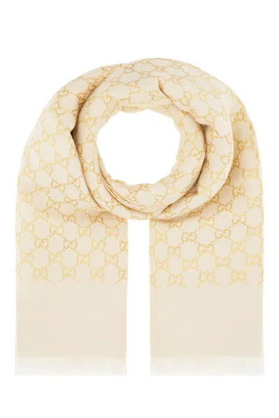 Gucci Embroidered Wool Blend Reversible Scarf In Gg