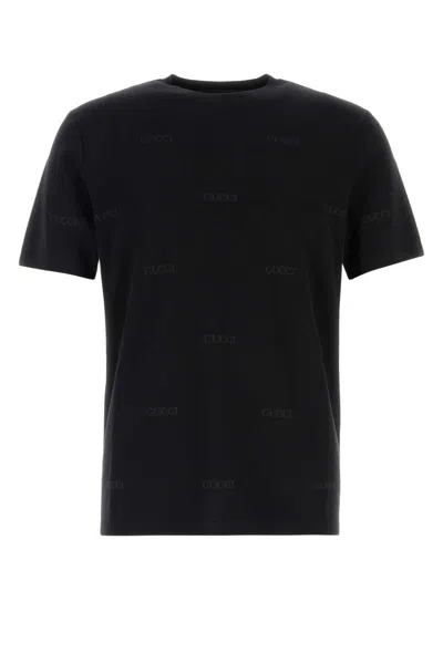 Gucci Embroidered Wool Blend T Shirt In Black