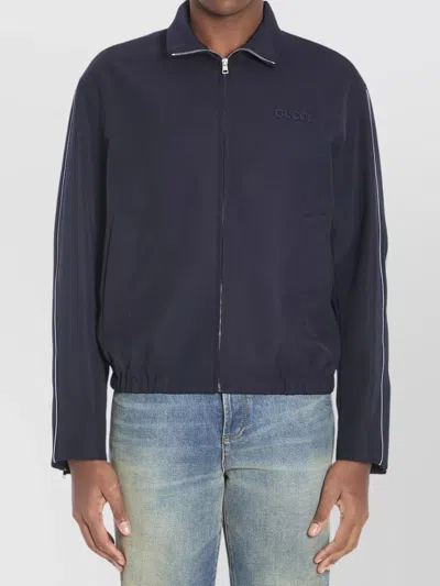 Gucci Embroidered Wool Blend Twill Jacket In Black