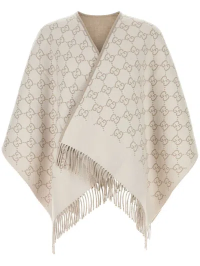 Gucci Embroidered Wool Cape In Neutrals
