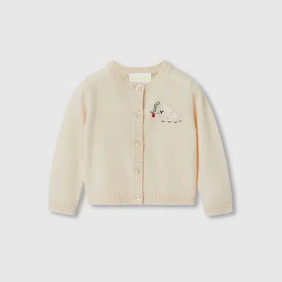Gucci Babies' Embroidered Wool Cardigan In Neutral
