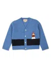 Gucci Baby Embroidered Wool Cardigan In Blue